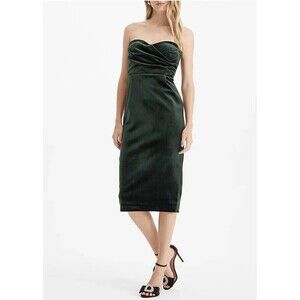Express Dress Womens XS Green Velvet Strapless Midi Cocktail Formal Slit Party